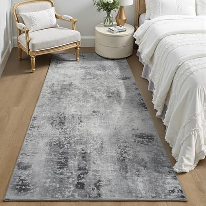 Kelarea Washable Runner Rug 2x6, Non-Slip Low Pile Abstract Grey | Water & Stain Resistant, Pet Friendly, Easy Clean, Ultra Soft, for Entrance, Kitchen, Bedroom, Hallways - color: Light Grey, size: 2' x 6' (Rectangular)