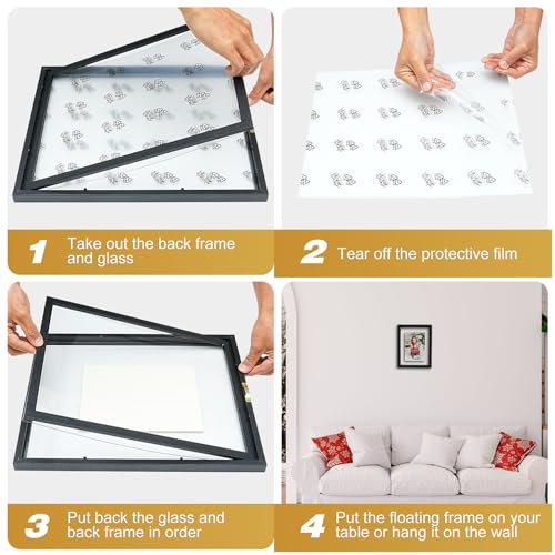 11x14 Floating Picture Frames Set of 2, Black Floating Frame | Double HD Plexiglass Floating Frame for 8x10, 8.5x11 or Full Display 11x14 Picture, Tabletop or Wall Hanging - color: Black