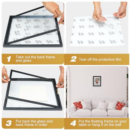 11x14 Floating Picture Frames Set of 2, Black Floating Frame | Double HD Plexiglass Floating Frame for 8x10, 8.5x11 or Full Display 11x14 Picture, Tabletop or Wall Hanging - color: Black
