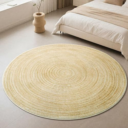 Carvapet 6 ft Round Washable Rug, Imitation Jute Low Pile Circle Carpet with Non Slip Rubber Backing, Foldable Stain Resistant Area Rug for Living Room Bedroom Office Bathroom - color: S-yellow, size: 6' (Round)