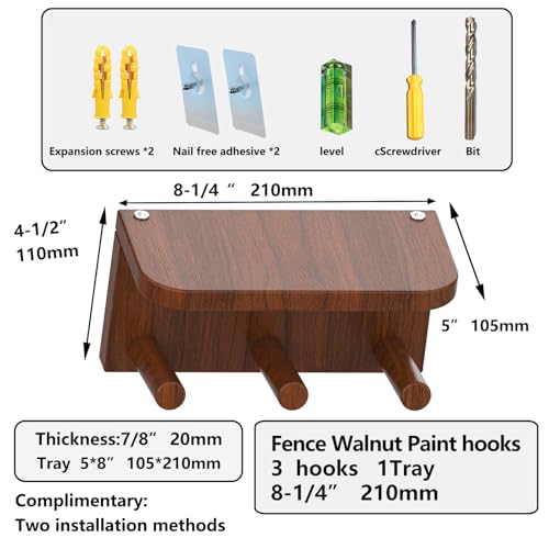 Wall Mounted Piano Key Hanger | Flip Style Hook | Entrance wall Art Hook, Made of Oak Wood (3 Times Painted, 4 Times Polished) (Fence Walnut, 4Hooks) - color: Fence Walnut, size: 4Hooks