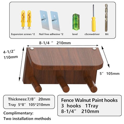 Wall Mounted Piano Key Hanger | Flip Style Hook | Entrance wall Art Hook, Made of Oak Wood (3 Times Painted, 4 Times Polished) (Fence Walnut, 4Hooks) - color: Fence Walnut, size: 4Hooks