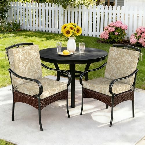 DYTXIII Outdoor Midback Chair Cushions Set of 2-20"x17" Water Repellent & Fade-Resistant Patio Seat Cushions with High-Resiliency Foam, Non-Slip Ties for Dining, Balcony Furniture-Tropical Oat - color: Tropical Oat