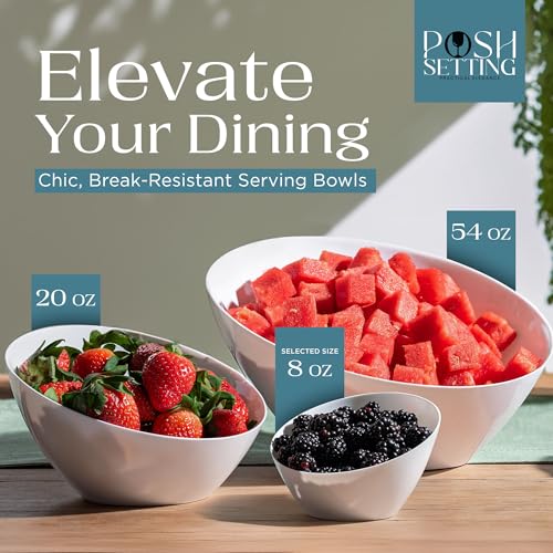 5 Pack White Angled Plastic Serving Bowls Disposable for Party Table 8oz | Angled Bowl Design. Chip, Candy, Salad & Fruit Use. Disposable Party Tableware. Buffet & Wedding Serving. White Plastic. - color: White, size: Small 8 OZ
