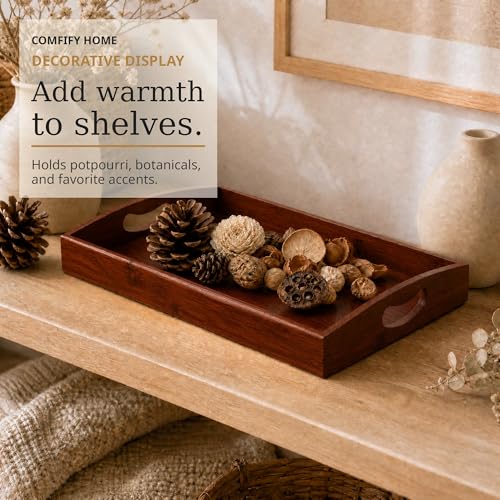 Comfify Dark Brown Bamboo Serving Trays Set of 3 – Nesting Ottoman Trays | Dark-stained bamboo with walnut tones; cutout handles; for coffee table, bar and bedroom dresser; S: 12", M: 14.5", L: 16.25" - color: Dark Brown