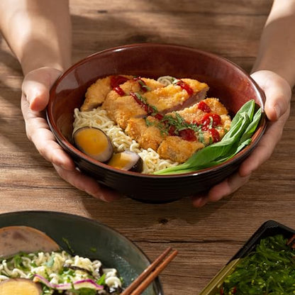 8 Inch Ceramic Ramen Bowl Set of 2, 40oz Japanese Bowls with Spoons & Chopsticks,Durable,Microwave & Dishwasher Safe,Perfect for Ramen,Pho,Salad,Soup,Noodles，Mixing bowls（Dark Teal） - color: Dark Teal
