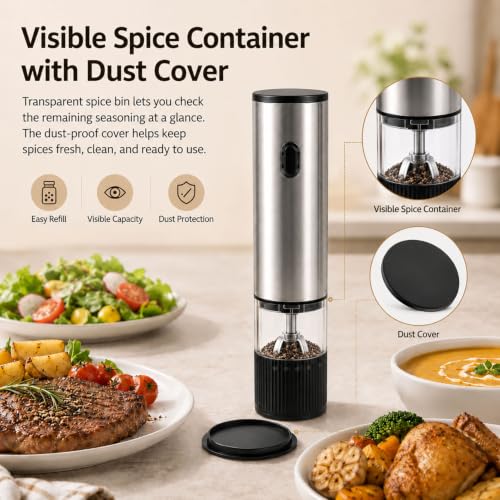USB Rechargeable Electric Salt Pepper Grinder Stainless Steel Spice Mill