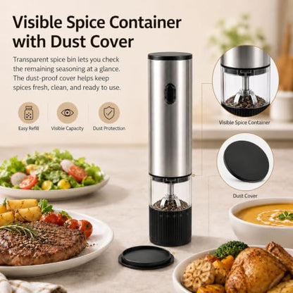 USB Rechargeable Electric Salt Pepper Grinder Stainless Steel Spice Mill