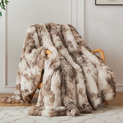 COOVA Ultra Soft Faux Fur Throw Blanket – Fuzzy Fluffy Cozy Microfiber Blankets, Warm Thick Plush Sherpa Fleece Throw Blanket for Couch,Bed,Sofa,Ideal Gift for Women.(Tie Dye Brown, 50"x60") - color: Tie Dye Brown, size: 50"x60"