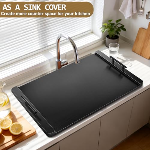 Noodle Board Stove Cover and Over the Stove Spice Rack Combo Set | Expands Countertop Space, Stove Top Cover Used as Serving Tray, Sink Cover, Spice Shelf with 4 Hooks, Farmhouse Decor, Black - color: Set - Black