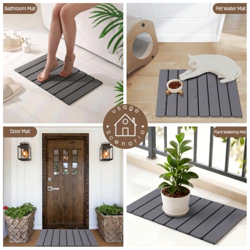 Large Foldable Stone Bath Mat, 23.6" x 15.5" Non-Slip Stone Shower Mat, Super Absorbent Diatomaceous Earth Mats, Quick Drying Bath Mats for Bathroom, Easy to Clean
