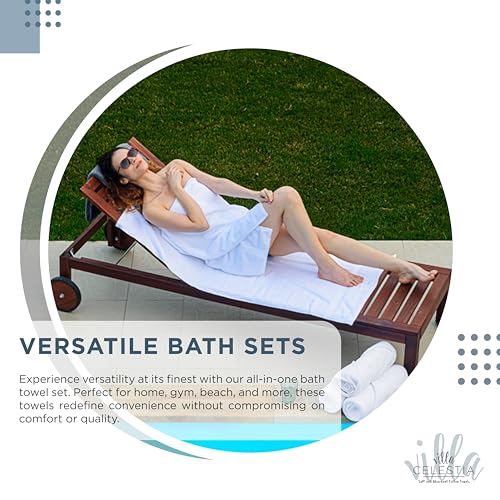 Villa Celestia 12-Piece 100% Cotton Towel Set, 4 Bath Towels, 4 Hand Towels, 4 Wash Cloth, Quick-Dry, Blue - color: Blue, size: Towel Set - Pack of 12