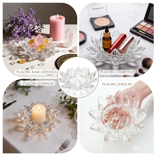 Crystal Flower Jewelry Tray, Luxury Transparent Decorative Trinket Dish for Rings, Earrings, Necklaces, Keys for Vanity Dresser Nightstand, Elegant Gift for Women Mother's Day (1, 6.3"(W) - Clear) - size: 6.3"(W) - Clear