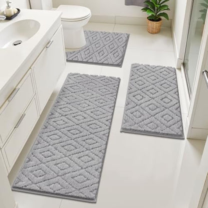Bsmathom 3 Piece Bathroom Rug Sets, Non Slip Microfiber Bath Mat Light Gray | Plush Water Absorbent Bath Rug Sets with U-Shaped Contour Toilet Mat, Machine Washable Carpet for Bathroom Sink, Shower - color: Light Gray