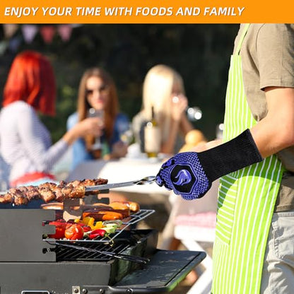 BBQ Gloves 1472F Heat Resistant Non-Slip Silicone 2 Pairs (Blue) | Grill Cut-Resistant, Oven Kitchen Safe for Barbecue, Cooking, Frying - color: Blue-2 Pairs