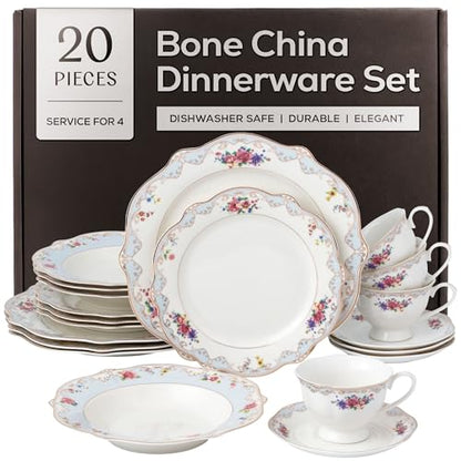 Joseph Sedgh Collection Romantic Bloom Bone China Dinnerware Set, 57-Piece | Service for 4, Premium Ash Bone China, Dishwasher Safe - size: 20 Piece Set