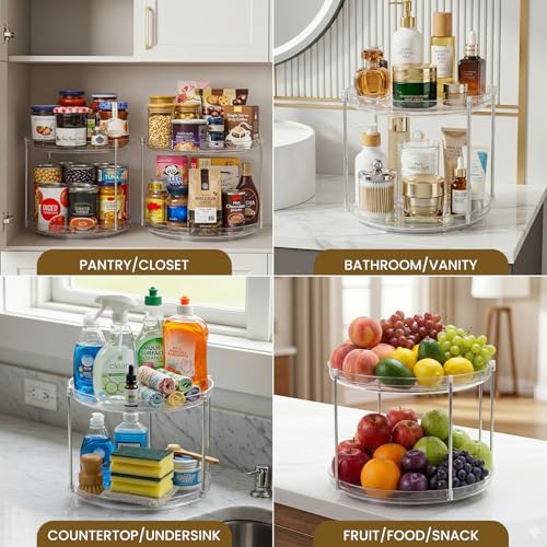 2 Tier Non-Skid Acrylic Lazy Susan Organizer - Rotating Spice Rack - Turntable Organization for Kitchen, Pantry, Countertop, Closet, Bathroom, Vanity, Medicine Cabinet Organizing,10'' - size: 10in