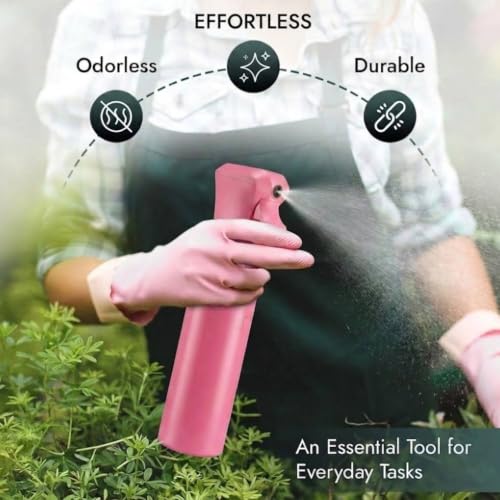 VIGOR PATH Continuous Mist Pink Spray Bottle 300ml Fine Mist for Hair | Ultra Fine Atomizer Leak Proof Ergonomic Construction 360 Refillable - color: Pink - 10oz