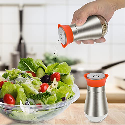 Salt Pepper Seasoning Glass Shaker with Stainless Steel Cover 2 pcs Pack Set (Orange) - color: Orange