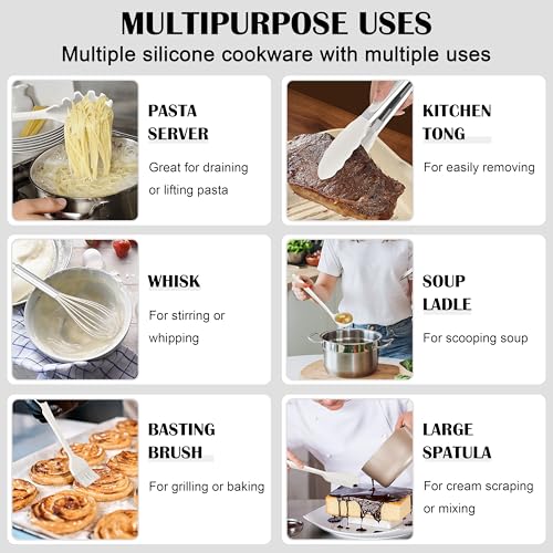 HaWare Kitchen Utensils, 14 PCS Silicone Cooking Utensils Set, Heat Resistant Kitchen Utensils for Non-stick Cookware, Kitchen Gadgets Tools with Spoons, Spatulas, Whisk, Dishwasher Safe (White) - color: White