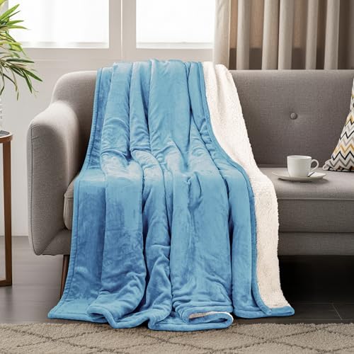 Utopia Bedding Plush Sherpa Blanket Throw Size Washed Blue, 50x60 Inch | Soft, Warm, Fleece, Bed, Sofa, Couch, Camping, Travel, Cozy, All Season - color: Washed Blue, size: Throw (50x60 Inch)