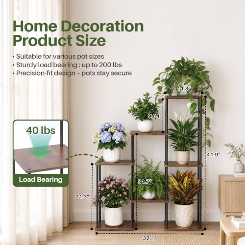 Plant Stand Indoor, Large Tiered Plant Shelf for Mutiple Pots | 3 Tiers Ladder Wood Plants Holder, Tall Flower Display Stands for Outdoor Patio, Living Room, Balcony, Garden