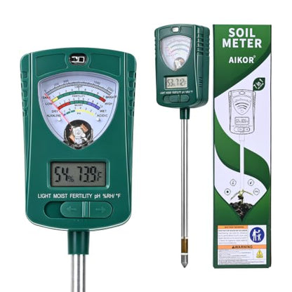 7-in-1 Soil Tester for Soil Moisture pH Fertility Light Intensity, Soil Temp, Air Temp & Humidity, with Pointer and LCD Display.for Garden, Farm, Lawn, Indoor/Outdoor Plant Monitoring.