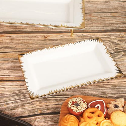 3-Tier Serving Rack with Ceramic Serving Tray, Foldable Gold Stand with 3 Pieces 10.2"/11.8"/13.8" Gold Rim Large Plates for Food Display, Fruit, Dessert Server Display and Entertaining - color: 3-tier 10.2"/11.8"/13.8" Serving Rack