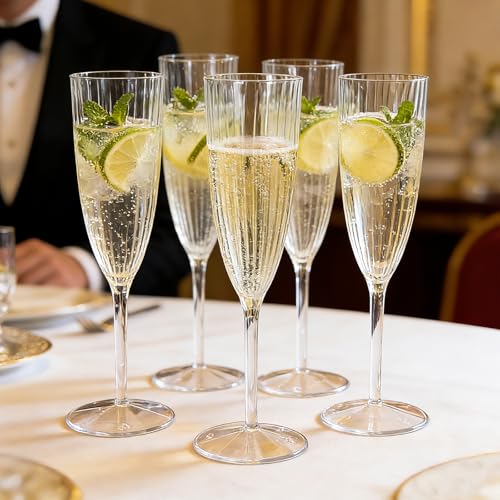 36 PCS Clear Plastic Champagne Flutes, 6 oz Disposable Wine Glasses, Reusable Cocktail Cups Party Supplies for Party Wedding Toasting Birthday Bridal Shower - color: Clear