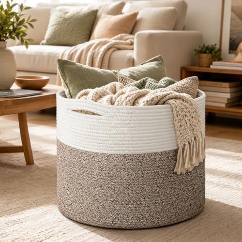 Goodpick Woven Rope Basket for Blankets, Storage Basket for Toys, 45L | 15.8 x 15.8 x 13.8 In Baby Toy Storage Basket for Nursery, Blanket Basket Living Room, Laundry Basket for Towels, Bin,Mele - color: Mele, size: 15.8x15.8x13.8 Inch (Pack of 1)