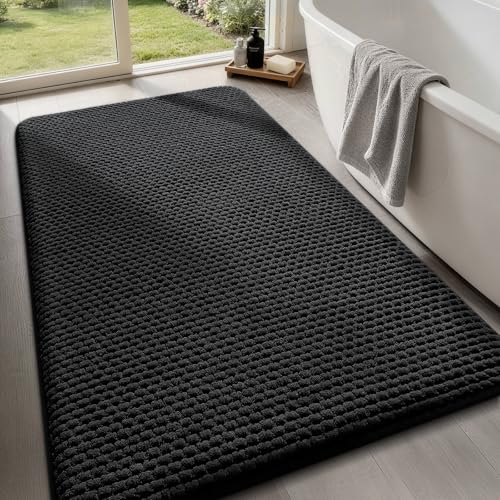 Bathroom Rugs 24x36, Extra Thick Soft Absorbent Chenille Bath Rug Non-Slip Quick Dry, Machine Washable Bath Mats for Bathroom, Floor, Tub and Shower, Home Decor, Black - color: Black, size: 24" x 36"