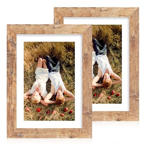 iRahmen 7x10 Picture Frame - High Definition Real Glass Wooden Photo Frames for Tabletop Display and Wall Mounting (Rustic Brown, Set of 2) - color: Rustic Brown, size: 7X10