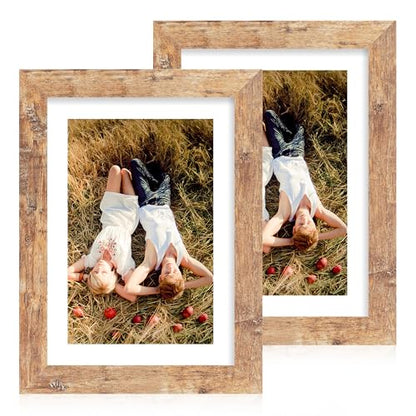 iRahmen 7x10 Picture Frame - High Definition Real Glass Wooden Photo Frames for Tabletop Display and Wall Mounting (Rustic Brown, Set of 2) - color: Rustic Brown, size: 7X10
