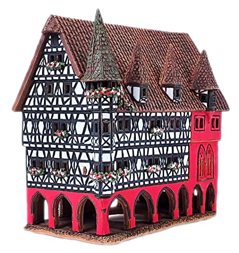 Ceramic Art Tealight Candle Holder Room Decoration Handcrafted Collectible Miniature Aroma Light House Town Hall in Fulda, Germany C330