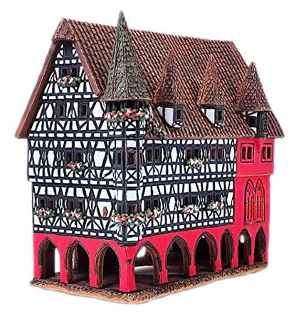 Ceramic Art Tealight Candle Holder Room Decoration Handcrafted Collectible Miniature Aroma Light House Town Hall in Fulda, Germany C330