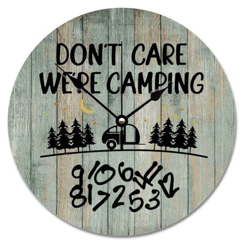 Don't Care We‘re Camping Wall Clock Camper Large Wooden Wall Clocks Battery Operated 10 Inch Silent Farmhouse Wall Decor Home Decor for Kitchen Bedroom Living Room Office - color: Style-6, size: 10x10 in