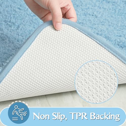 Light Blue Bathroom Rug Set 2 Piece Bath Mat 21x34 U Shape Toilet Rug 21x21 | Absorbent,Washable,Non Slip Bathroom Rugs Sets,Contour Mat for Toilet - color: Light Blue