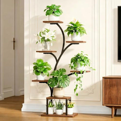 BACEKOLL Plant Stand Indoor with Grow Light, 7 Tier 49" Lighted Plant Shelf | Tree-Shaped Tall Holder with Full Spectrum Light for Indoor Growing, Sturdy Metal Rack for Home Corner, Space-Saving, Brown