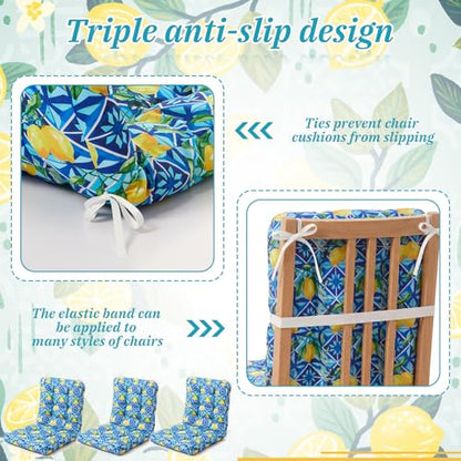 Hoteam 4 Set Outdoor Patio Chair Cushions 20 x 42 in Deep Seat Waterproof Patio Cushions Set for Furniture Replacement Removable Seat and Back (Mediterranean Lemon) - style: waterproof