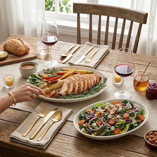 Oval Serving Platters Set of 2 (14" & 12"), Large Wide Ceramic Serving Dishes for Entertaining, Turkey, Fish, Salad, Oven Safe White Porcelain Serving Plates