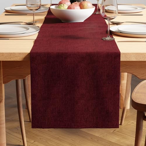 Encasa XO Table Runner 8 Seater, Soft Chenille 13"x94" | Maroon, Woven Rib Texture | Machine Washable | Colorfast & Shrink Resistant | Durable Polyester Yarns - color: Maroon, size: 13x94 in