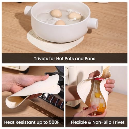 4 Pieces Oven Mitts and Pot Holders of Macaron Color Thickened Non-Slip Silicone Kitchen Gloves, Heat Resistant up to 500F, Essential for Kitchen Baking (makal-bai) - color: Silicone-white