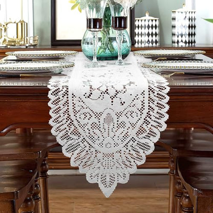 Lace Table Runner Christmas Table Runner White Farmhouse Boho Table Runner Coffee Table Runners Cotton Woven Table Runers Rectangular Lace Doilies for Wedding Bridal Shower Kitchen Dining Table Decor - size: 13 x 54 Inch, style: White