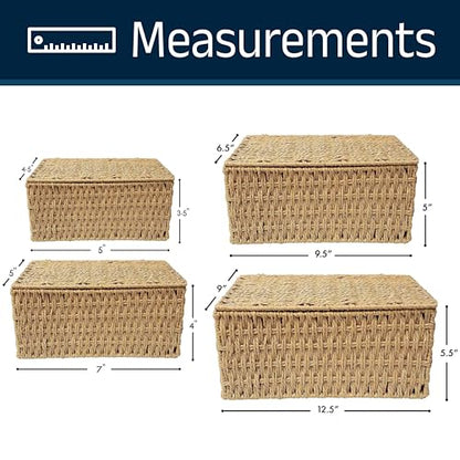 RoyalHouse Woven Stackable Storage Baskets with Lid, Decorative Rope Organizer Bin - Set of 4 (4 Sizes), Beige (No Liner)