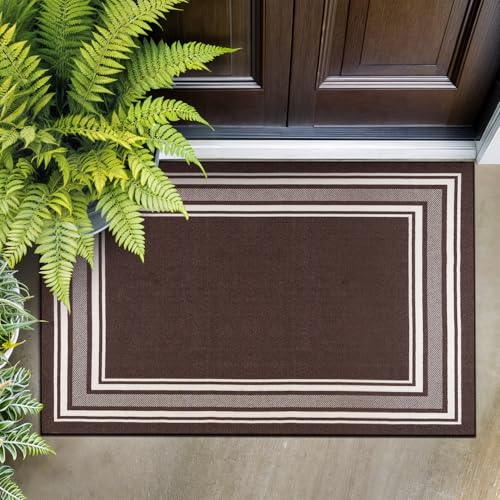 Beverly Rug Non Slip Area Rugs 2x3 Modern Bordered Non Skid Rubber Backing Soft Entryway Rug for Living Dining Room Easy to Clean Non Shedding Kitchen Bedroom Indoor Carpet 2 x 3 Brown - color: Brown, size: 2' x 3' (Rectangular)