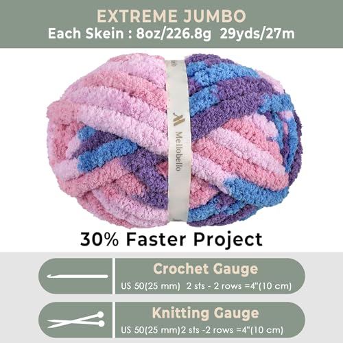 Jumbo Chunky Yarn for Hand Knitting - Super Thick Chenille Chunky Yarn for Crocheting - Extra Soft Bulky Fluffy Blanket Big Yarns 8 Jumbo Pack (27yds,8 oz Each Skein) - color: Twilight lris