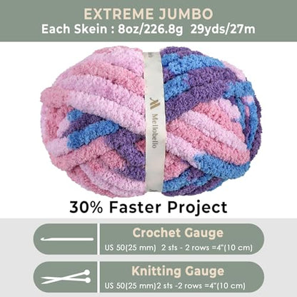 Jumbo Chunky Yarn for Hand Knitting - Super Thick Chenille Chunky Yarn for Crocheting - Extra Soft Bulky Fluffy Blanket Big Yarns 8 Jumbo Pack (27yds,8 oz Each Skein) - color: Twilight lris