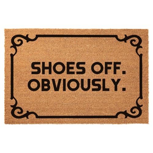 Funny Welcome Front Porch Decor Mat for The Entrance Way Rug with Heavy-Duty Non Slip Outdoor Coconut Coir Doormats 23.6 x 15.7inch (Shoes Off Obviously) - color: Shoes Off Obviously