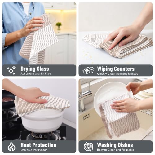 Homaxy Premium 100% Cotton Kitchen Towels 18"x28", 6 Pack, Khaki | Large Kitchen Hand Towels, Soft and Absorbent Tea Towel, Dish Towels with Hanging Loops - color: Khaki, size: 18 x 28 - 6 Pack