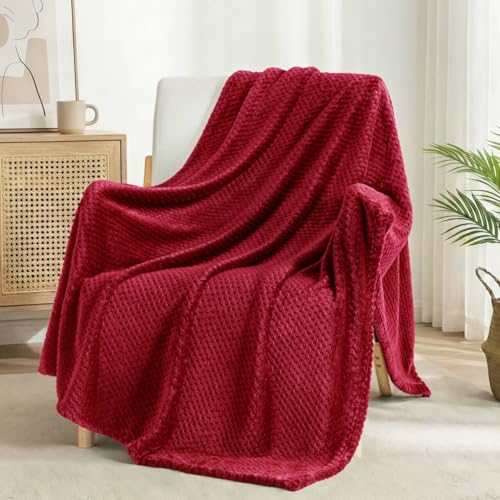 Exclusivo Mezcla Large Waffle Fleece Throw Blanket for Couch, Deep Red | Lightweight Soft Blanket for Sofa, Bed, Living Room, Plush Fluffy Throw for Home Decor, Travel, All Season, 50x70 Inches - color: Deep Red, size: 50x70 in